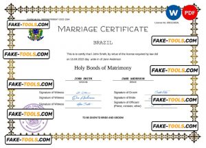 Brazil marriage certificate Word and PDF template, fully editable