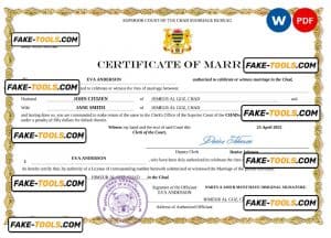 Chad marriage certificate Word and PDF template, completely editable
