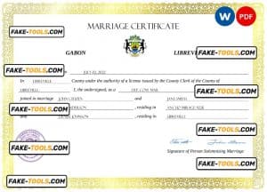 Gabon marriage certificate Word and PDF template, fully editable