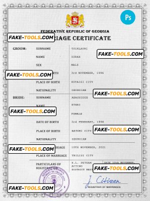 Georgia marriage certificate PSD template, fully editable