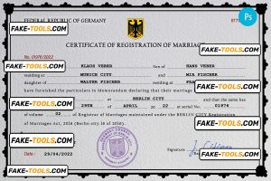 Germany marriage certificate PSD template, completely editable