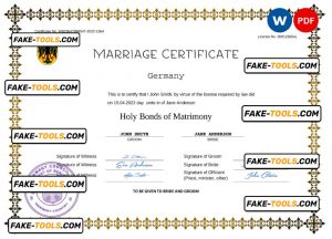 Germany marriage certificate Word and PDF template, completely editable