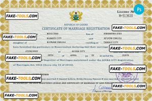 Ghana marriage certificate PSD template, fully editable