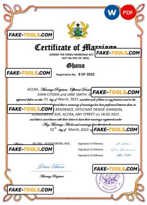Ghana marriage certificate Word and PDF template, fully editable