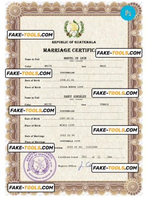 Guatemala marriage certificate PSD template, completely editable