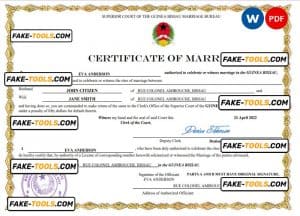 Guinea Bissau marriage certificate Word and PDF template, fully editable