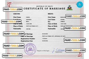 Haiti marriage certificate PSD template, completely editable