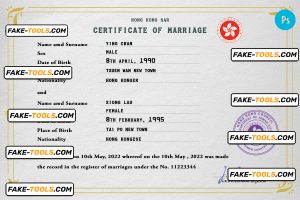 Hong-Kong marriage certificate PSD template, completely editable