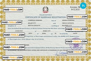 Italy marriage certificate PSD template, fully editable