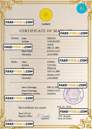 Japan marriage certificate PSD template, fully editable