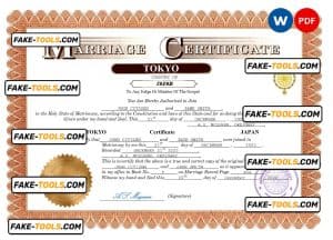 Japan marriage certificate Word and PDF template, fully editable