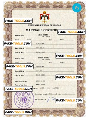 Jordan marriage certificate PSD template, completely editable