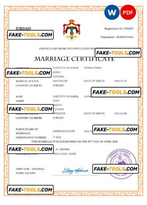 Jordan marriage certificate Word and PDF template, completely editable
