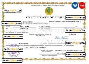 Kazakhstan marriage certificate Word and PDF template, fully editable