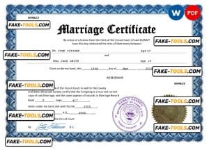 Kuwait marriage certificate Word and PDF template, completely editable