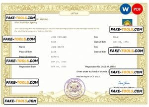 Latvia marriage certificate Word and PDF template, fully editable