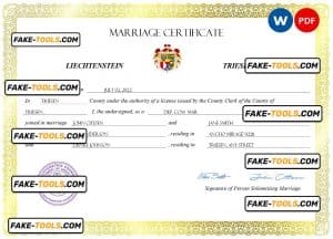 Liechtenstein marriage certificate Word and PDF template, completely editable