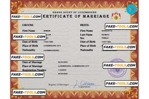 Luxembourg marriage certificate PSD template, fully editable