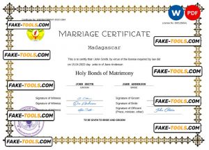 Madagascar marriage certificate Word and PDF template, fully editable