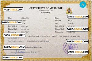 Malawi marriage certificate PSD template, fully editable