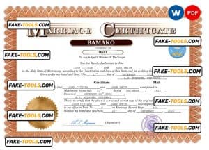 Mali marriage certificate Word and PDF template, fully editable