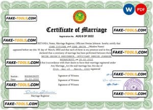 Mauritania marriage certificate Word and PDF template, completely editable