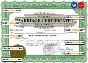 Mauritius marriage certificate Word and PDF template, fully editable