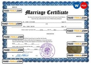 Mexico marriage certificate Word and PDF template, completely editable