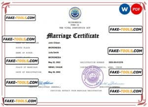 Micronesia marriage certificate Word and PDF template, fully editable