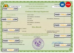 Mozambique marriage certificate Word and PDF template, fully editable