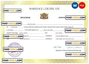 Myanmar marriage certificate Word and PDF template, completely editable
