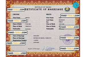 Nauru marriage certificate PSD template, fully editable