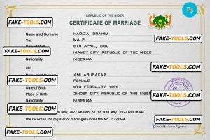 Niger marriage certificate PSD template, completely editable