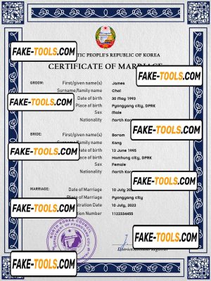 North Korea marriage certificate PSD template, completely editable
