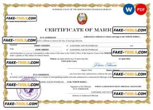 North Korea marriage certificate Word and PDF template, fully editable