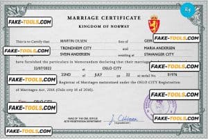 Norway marriage certificate PSD template, fully editable