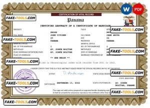 Panama marriage certificate Word and PDF template, completely editable