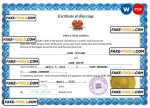 Papua New Guinea marriage certificate Word and PDF template, fully editable