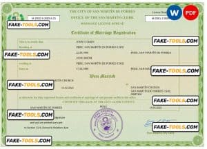 Peru marriage certificate Word and PDF template, fully editable