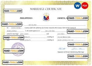 Philippines marriage certificate Word and PDF template, completely editable