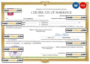 Poland marriage certificate Word and PDF template, fully editable