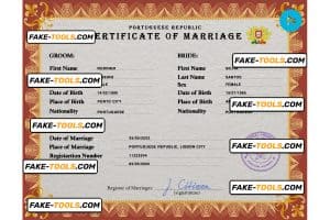 Portugal marriage certificate PSD template, fully editable