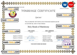 Qatar marriage certificate Word and PDF template, fully editable