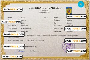 Romania marriage certificate PSD template, fully editable