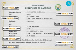 Rwanda marriage certificate PSD template, completely editable
