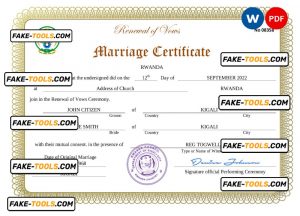 Rwanda marriage certificate Word and PDF template, completely editable