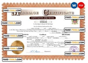 Saint Kitts and Nevis marriage certificate Word and PDF template, fully editable