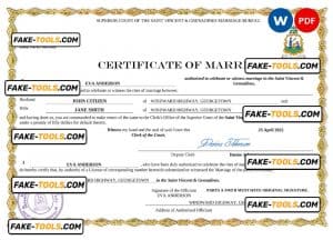 Saint Vincent and Grenadies marriage certificate Word and PDF template, fully editable