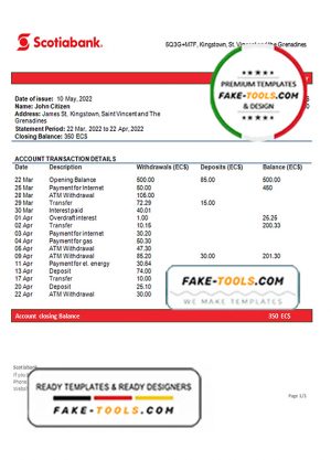 Saint Vincent and The Grenadines Scotiabank bank proof of address statement template in Word and PDF format Saint Vincent and The Grenadines Scotiabank bank proof of address statement template in Word and PDF format