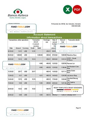 Salvador Banco Azteca bank statement, Excel and PDF template Salvador Banco Azteca bank statement, Excel and PDF template